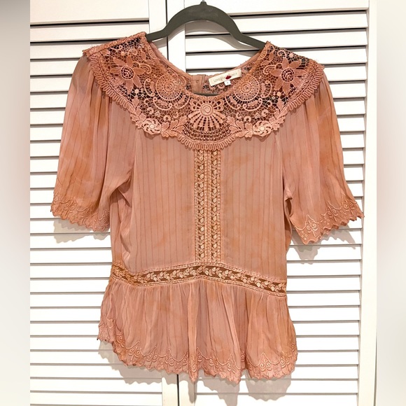 LoveShackFancy Tops - LoveShackFancy Dusty Rose Lace Blouse | Romantic Boho Peplum Top fits 2-4 Small